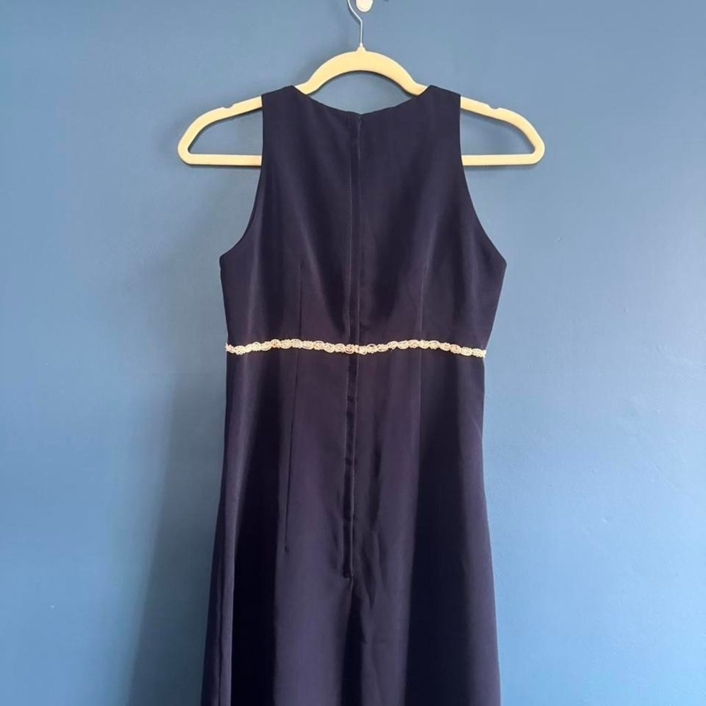 Vintage Navy Formal Dress Women's Size Small Lace High Neck Maxi Gown Boho - Picture 6 of 8